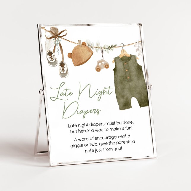 Affiche Bébé doux Boy Boho Vêtements tard la nuit Diapeurs (Boho Clothes Sweet Baby Boy Baby Shower Late Night Diapers Sign)