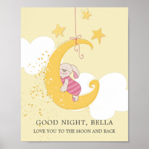 Affiche Bébé doux Lune lapin Personnalisé Jaune