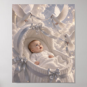 Affiche Bébé - élégantes colombes décorant un berceau