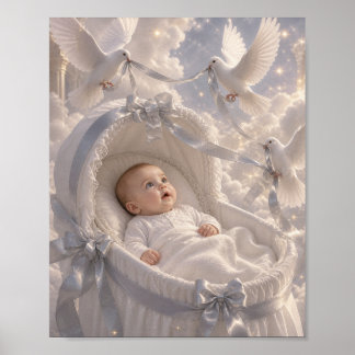 Affiche Bébé - élégantes colombes décorant un berceau