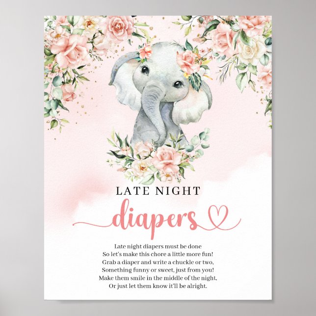 Affiche Bébé éléphant blush or Late Night Diapers jeu (Devant)
