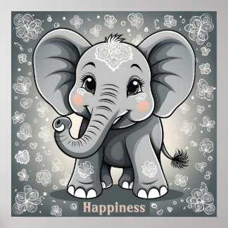 Affiche Bébé éléphant de bonheur Fantaisie numérique Art I