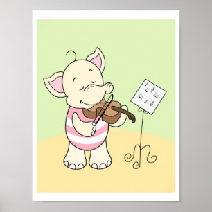 Affiche Bébé éléphant jouant à l'affiche violon
