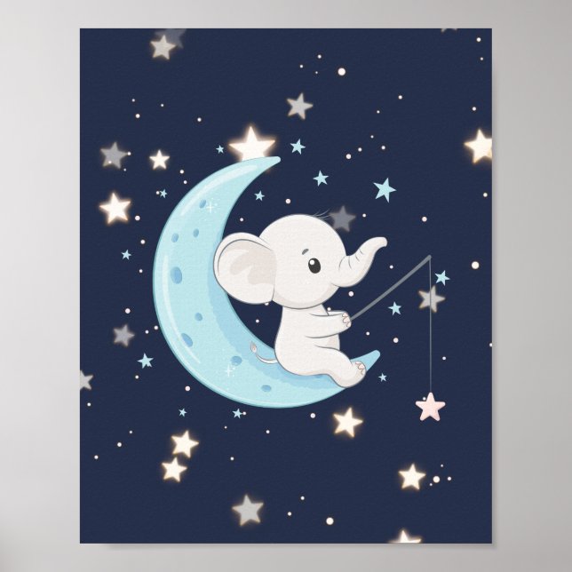 Affiche Bébé Éléphant Pêchant Des Étoiles (Devant)