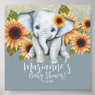 Affiche Bébé éléphant Shower Fleur de soleil Paillettes Bl