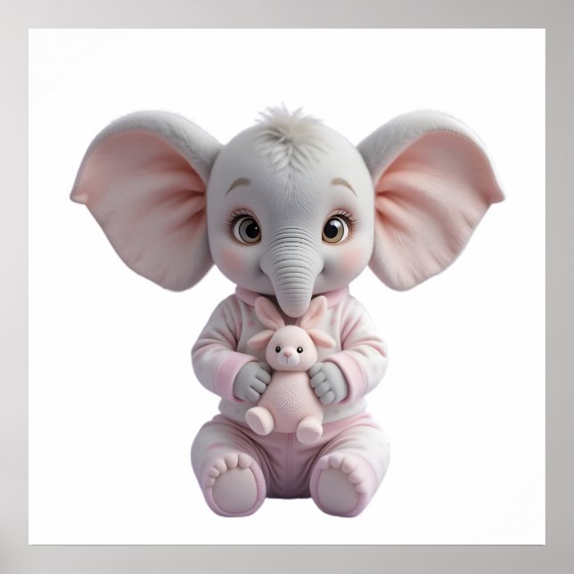 Affiche Bébé éléphant tenant un jouet – Douce nurserie (Devant)