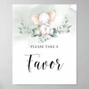 Affiche Bébé éléphant vert eucalyptus boho signe de faveur
