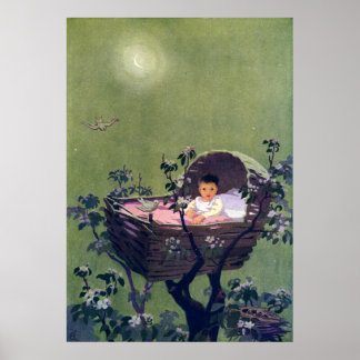Affiche Bébé en berceau dans berceau d'arbre