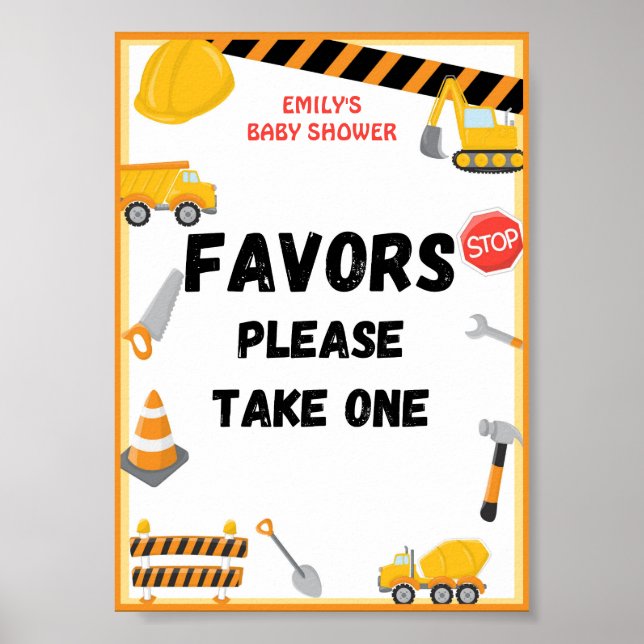 Affiche Bébé en construction Baby shower Jeu Signal (Devant)