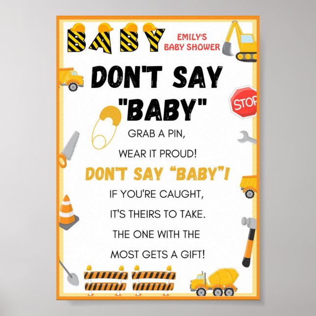 Affiche Bébé en construction Baby shower Jeu Signal (Devant)