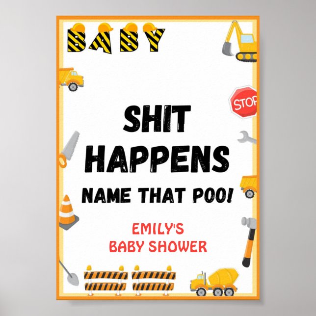 Affiche Bébé en construction Baby shower Jeu Signal (Devant)