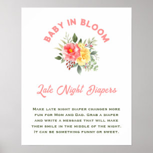 Affiche Bébé En Fleur Baby shower Diapeurs De Nuit Tard