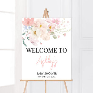 Affiche Bébé en Fleur Baby shower Floral rose Bienvenue