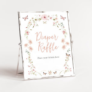 Affiche Bébé en fleur Baby shower Papillon Déchets Raffle
