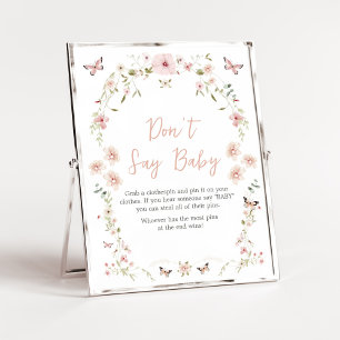 Affiche Bébé en fleur Baby shower papillon Ne pas dire béb