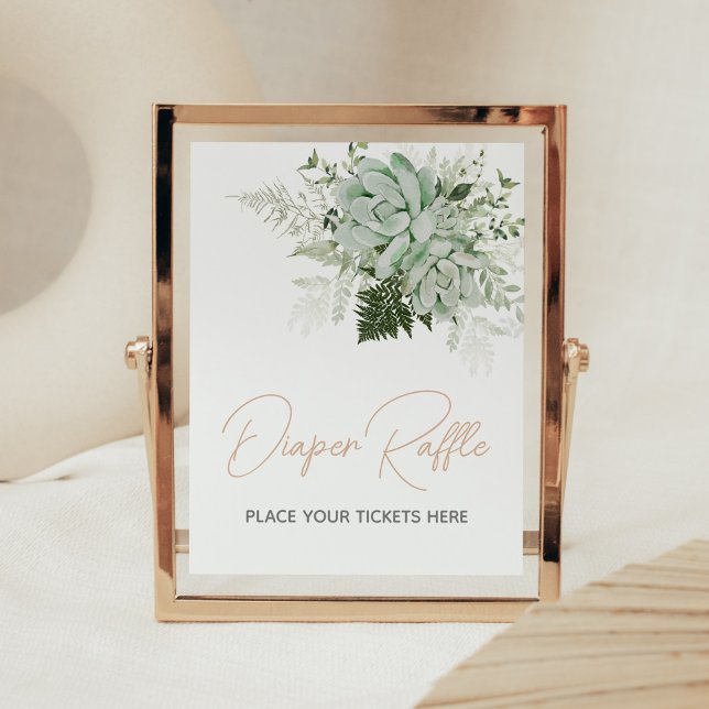 Affiche Bébé en fleur Baby shower Succulent Déchets Raffle (Succulents Gender Neutral Baby Shower Diaper Raffle Sign)
