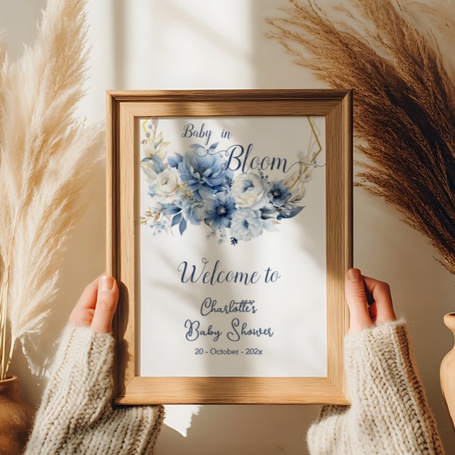 Affiche Bébé En Fleur Bleue Élégante Accueil (Créateur téléchargé)