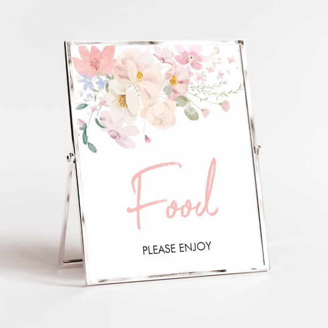 Affiche Bébé en Fleur Blush Rose Baby shower Floral Alimen (Blush Pink Floral Baby in Bloom Baby Shower Food Sign)