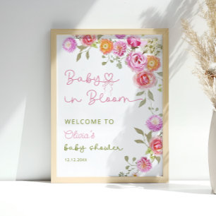 Affiche Bébé en Fleur Blush rose Fille Baby shower Bienven