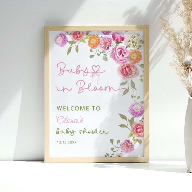 Affiche Bébé en Fleur Blush rose Fille Baby shower Bienven (Créateur téléchargé)