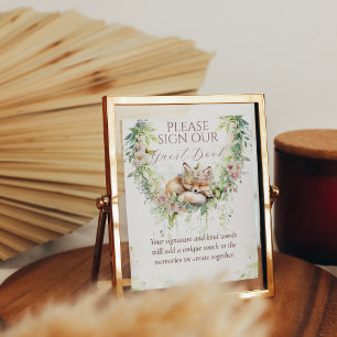 Affiche Bébé en Fleur Bois Floral Bébé Fille Douche