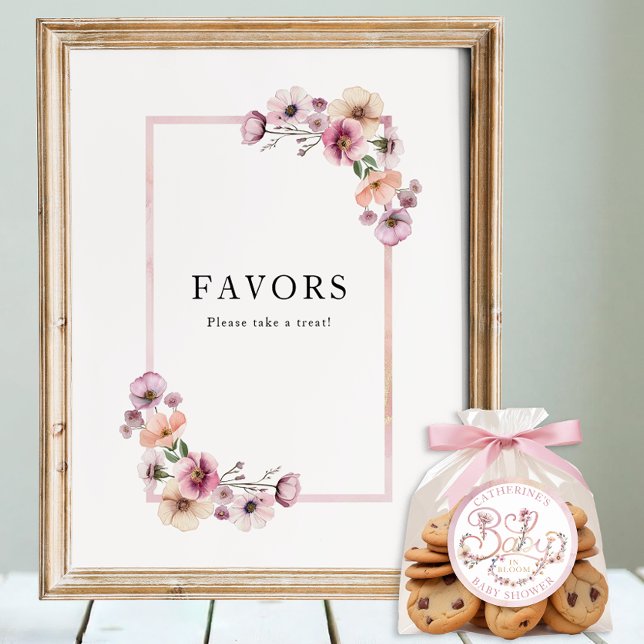 Affiche Bébé en fleur Faveur Fleur sauvage Signe - Rose Du (Favors party sign)