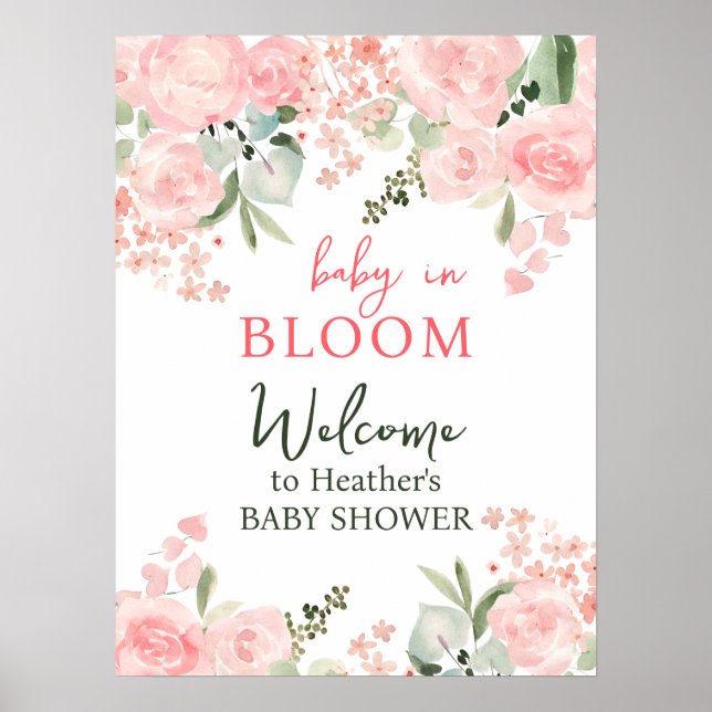 Affiche Bébé en fleur Floral Baby shower Party Signal (Devant)