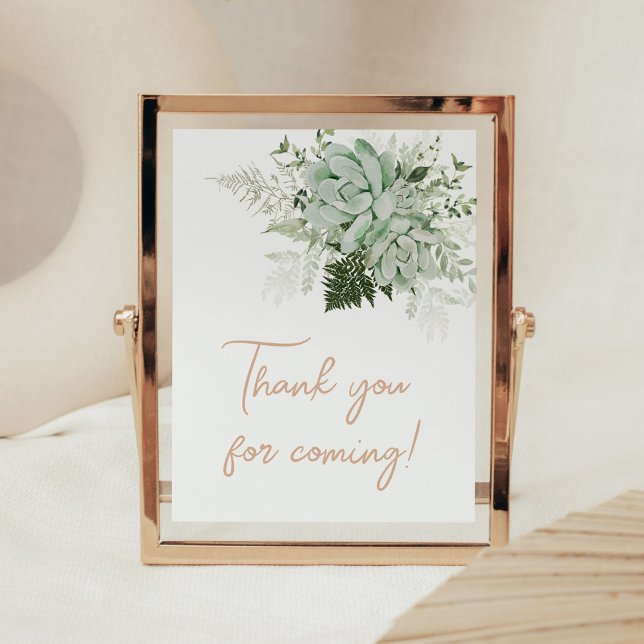 Affiche Bébé en fleur Merci succulent pour venir (Succulents Gender Neutral Baby Shower Thank you for Coming Sign)