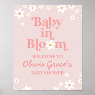 Affiche Bébé en Fleur rose pâle Douche Bienvenue