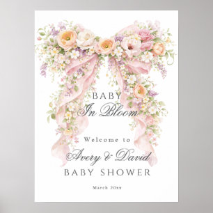 Affiche Bébé en fleurs Arc en floral Fille Baby Shower