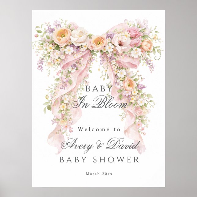 Affiche Bébé en fleurs Arc en floral Fille Baby Shower  (Devant)