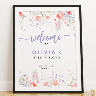 Affiche Bébé en fleurs bienvenue fleurs sauvages violettes