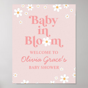 Affiche Bébé en fleurs Bienvenue pour la douche Rose Margu