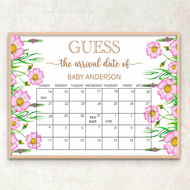 Affiche Bébé en fleurs calendrier de devinette de date pré (Créateur téléchargé)