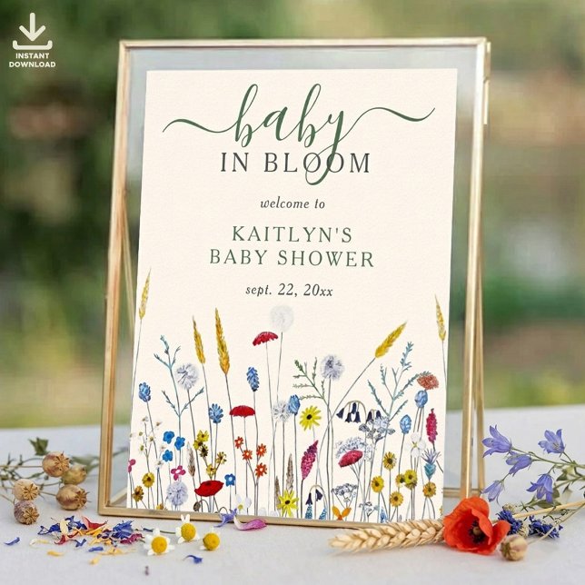 Affiche Bébé en fleurs Fête prénatale Prairie de fleurs sa (Créateur téléchargé)