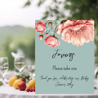Affiche Bébé en fleurs Rose rose Baby shower Faveurs