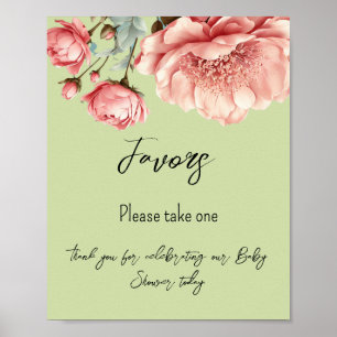 Affiche Bébé en fleurs Rose rose Baby shower Faveurs