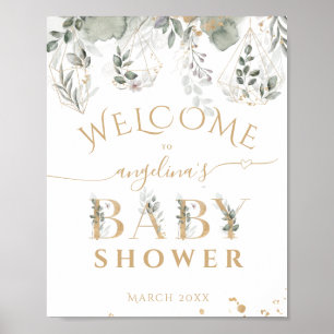 Affiche Bébé en fleurs Verdure & Baby shower Or accueil