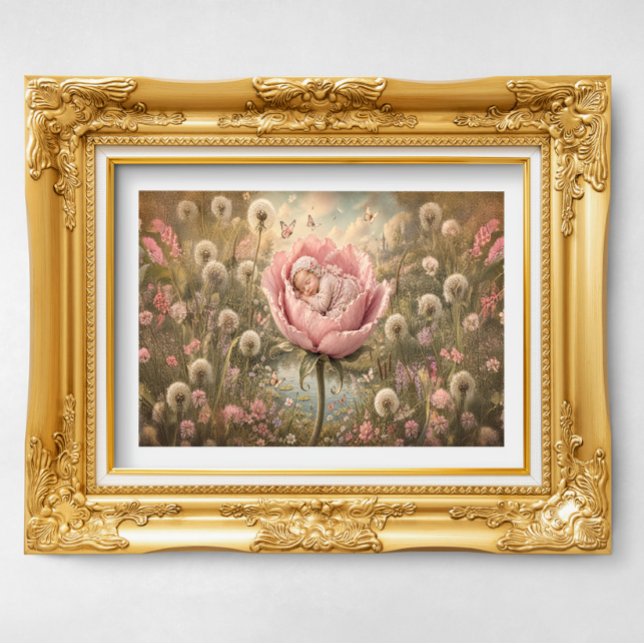 Affiche Bébé endormi dans une fleur rose  (Créateur téléchargé)