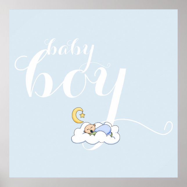 Affiche Bébé endormi typographie de bébé mignon bleu pépin (Devant)