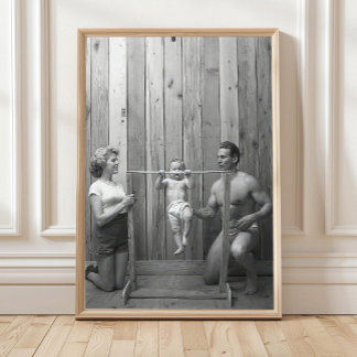 Affiche Bébé faisant des tractions murales d'art, famille
