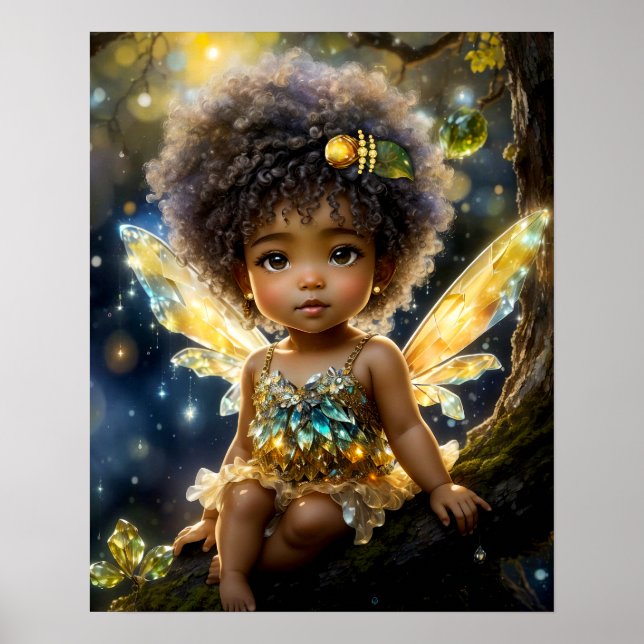 Affiche Bébé fée afro-américaine magique dans un arbre (Devant)