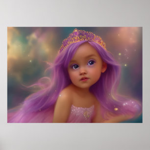 Affiche Bébé fille mignonne ailes de papillon violet rose