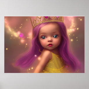 Affiche Bébé fille mignonne ailes de papillon violet rose 
