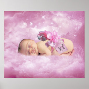 Affiche Bébé fille nuages roses imaginaire chambre à poste