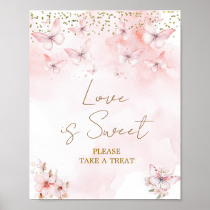Affiche Bébé Fille Papillon Rose Baptême Love is Sweet