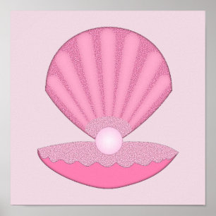 Affiche Bébé fille rose Coquille d'huître et perle