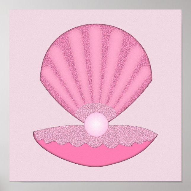 Affiche Bébé fille rose Coquille d'huître et perle (Devant)
