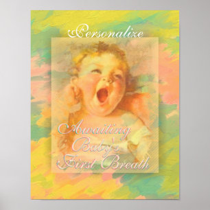 Affiche Bébé fille vintage mignonne élégante aquarelle