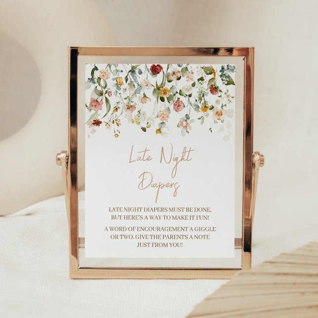 Affiche Bébé fleur sauvage en fleur Late Night Diapers (Boho Spring Floral Baby Shower Late Night Diapers Sign)